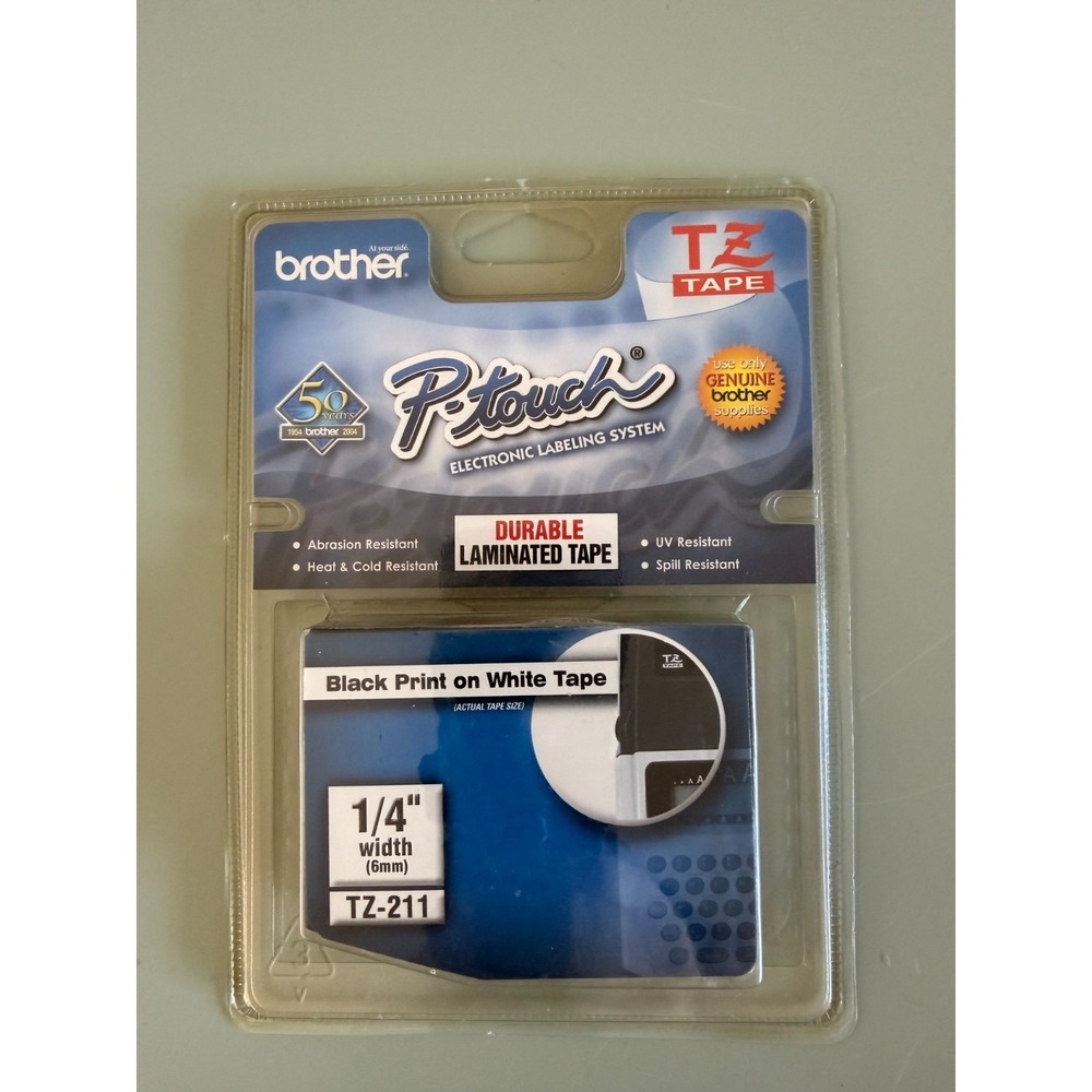 Vintage Sealed Brother Genuine Black on White 1/4" Laminated P-touch Tape‎